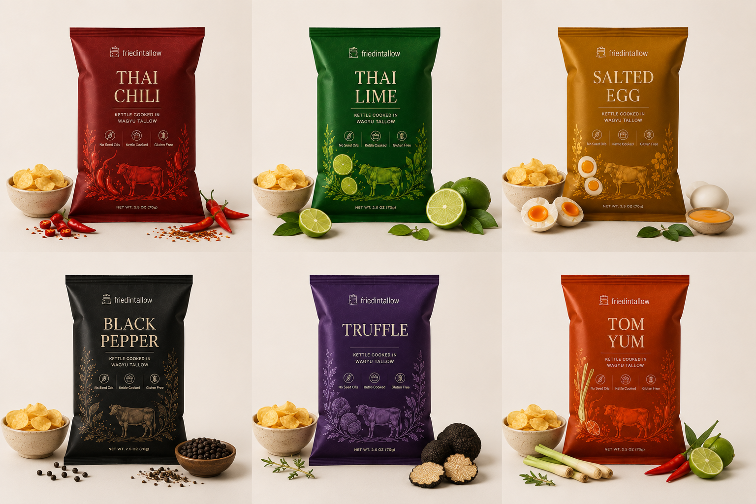 FriedIntallow chip bags in bold flavors