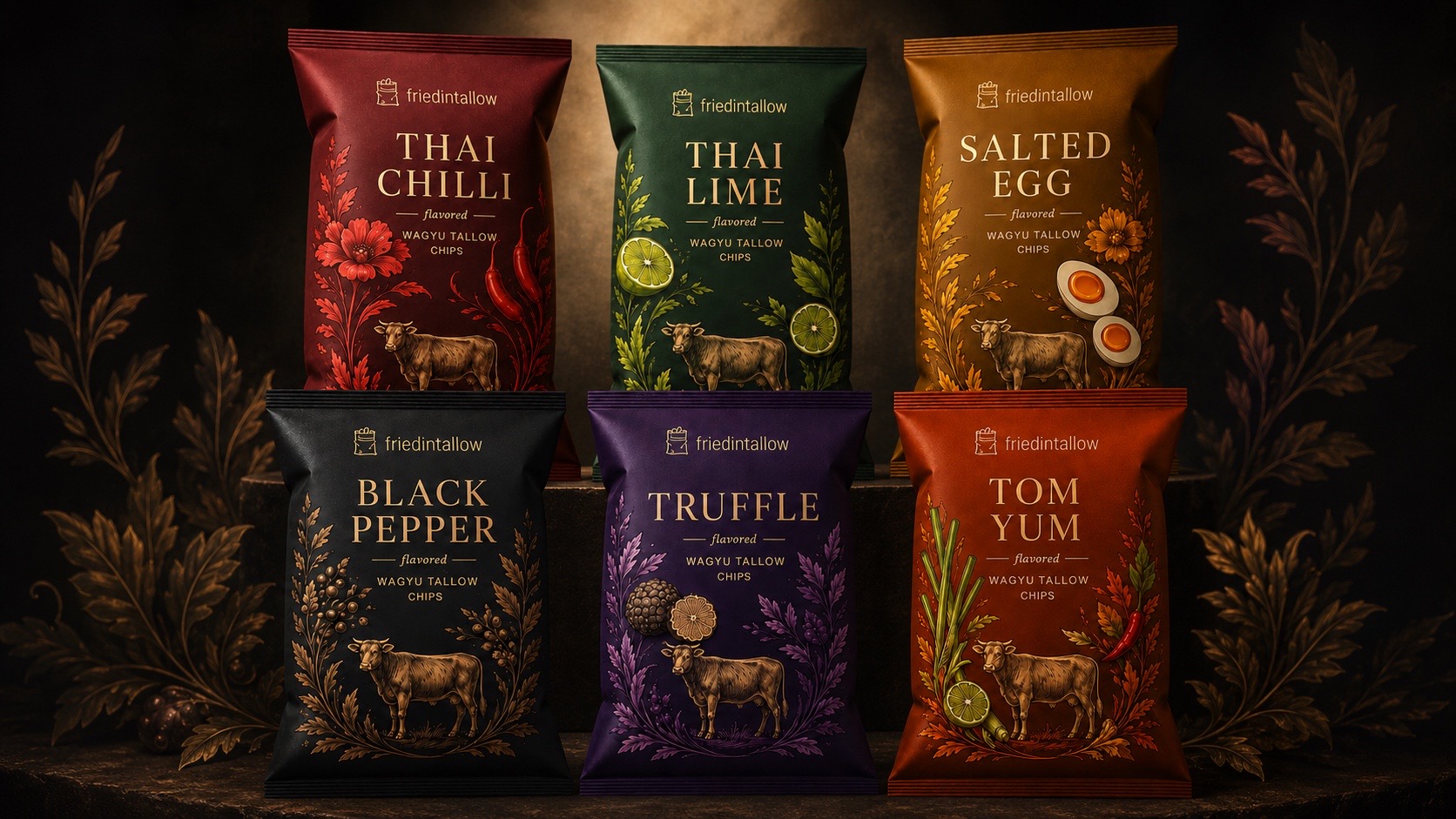 Six FriedIntallow Wagyu tallow chip flavors